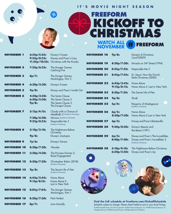 Freeform Offering Kick-Off to Christmas Movie Marathon Every Day in November with Disney